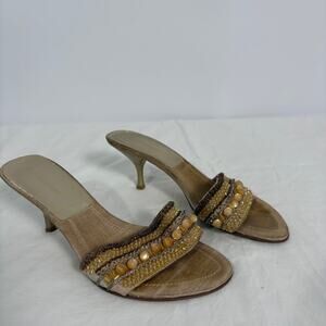 Enzo Angiolini Slide Sandals with Beaded and Shell Embellishments - 6.5